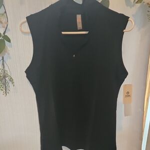 Mono B Black Sleeveless Mandarin Collar Muscle Tee